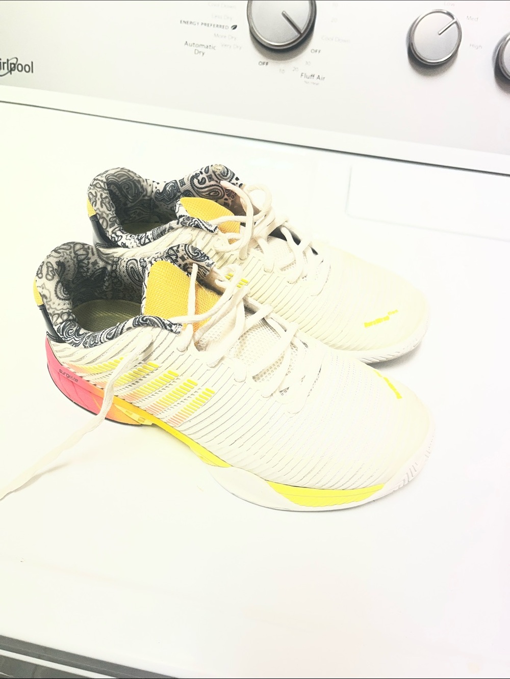 Lucky in love Athletic Sneakers - White with Yellow & Pink Accent